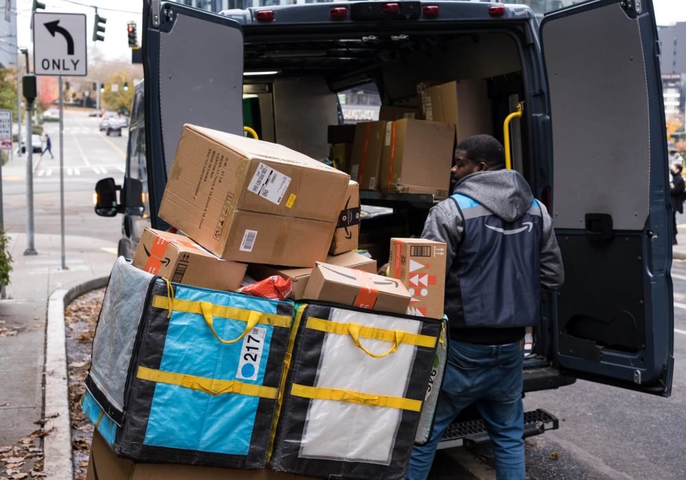 Amazon Frustration Free Packages in Truck